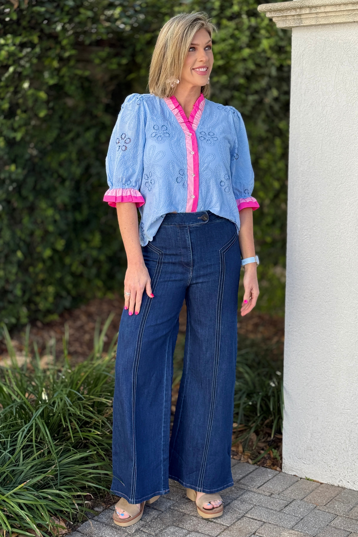 Dark wash high waisted wide leg jeans for women