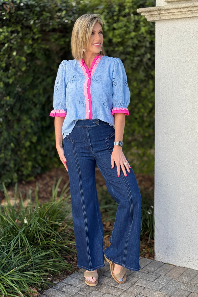 Boutique high rise wide leg denim with seam detail