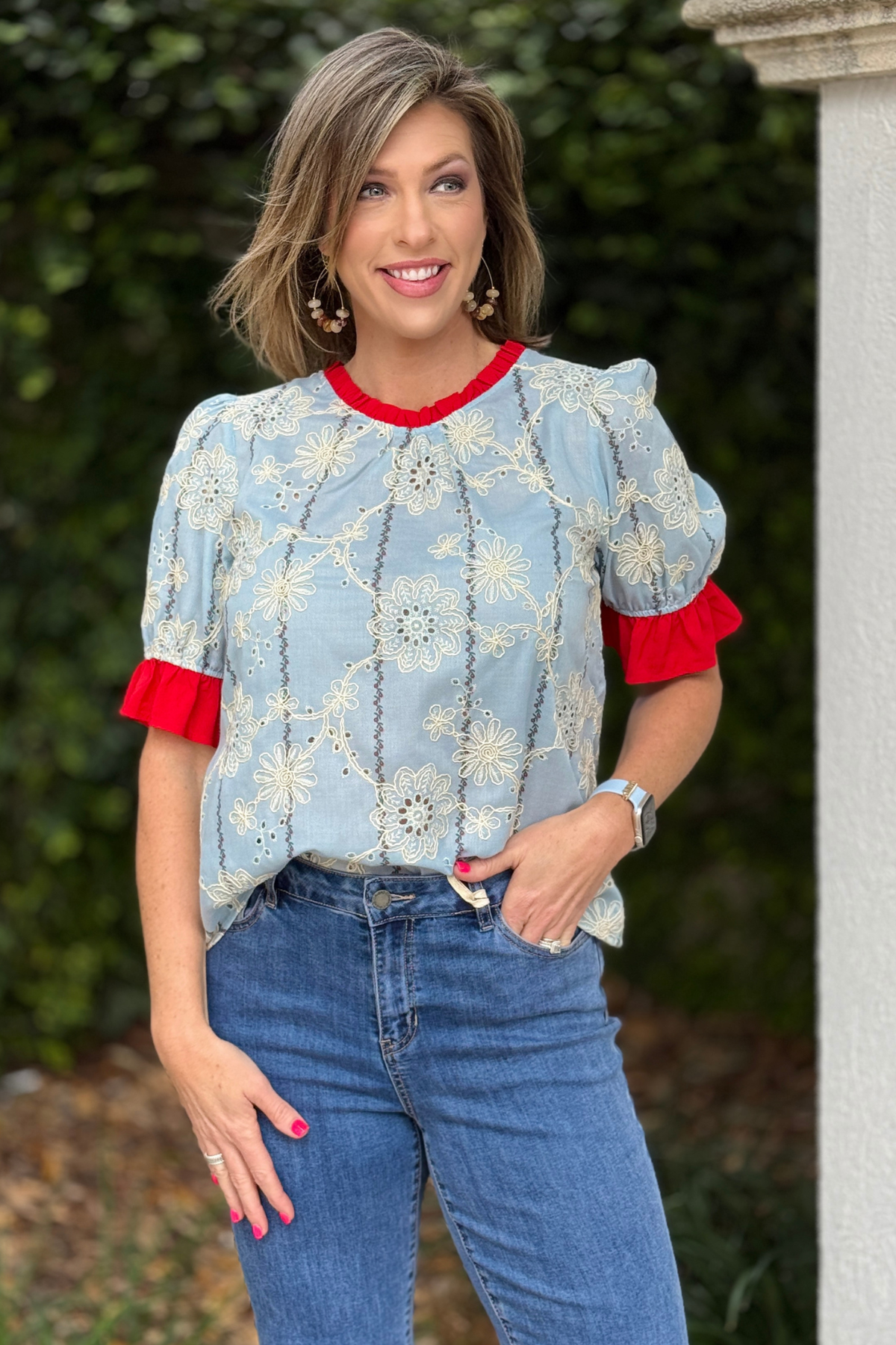 Americana inspired eyelet boutique top