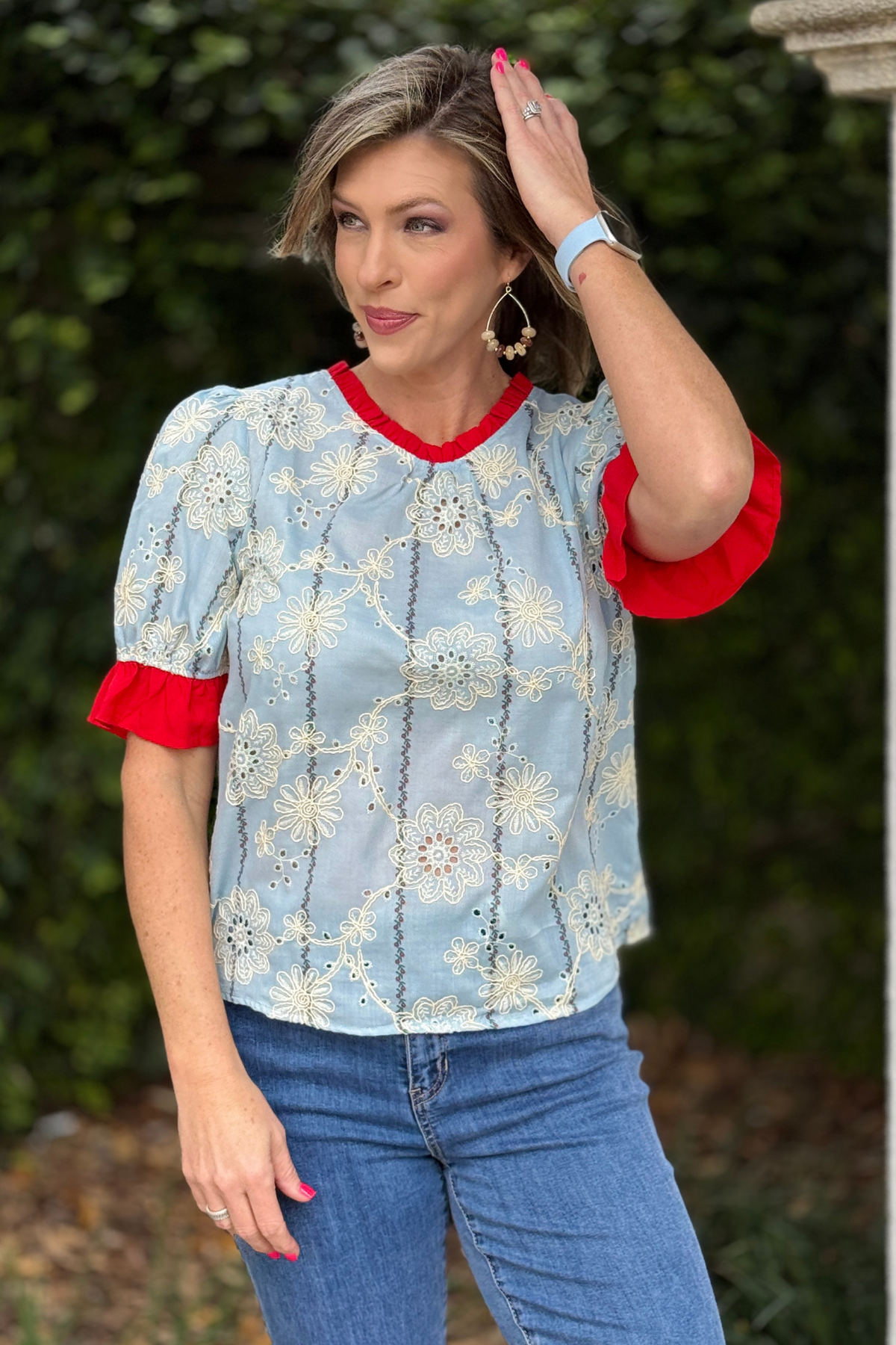 Lightweight woven embroidered summer blouse