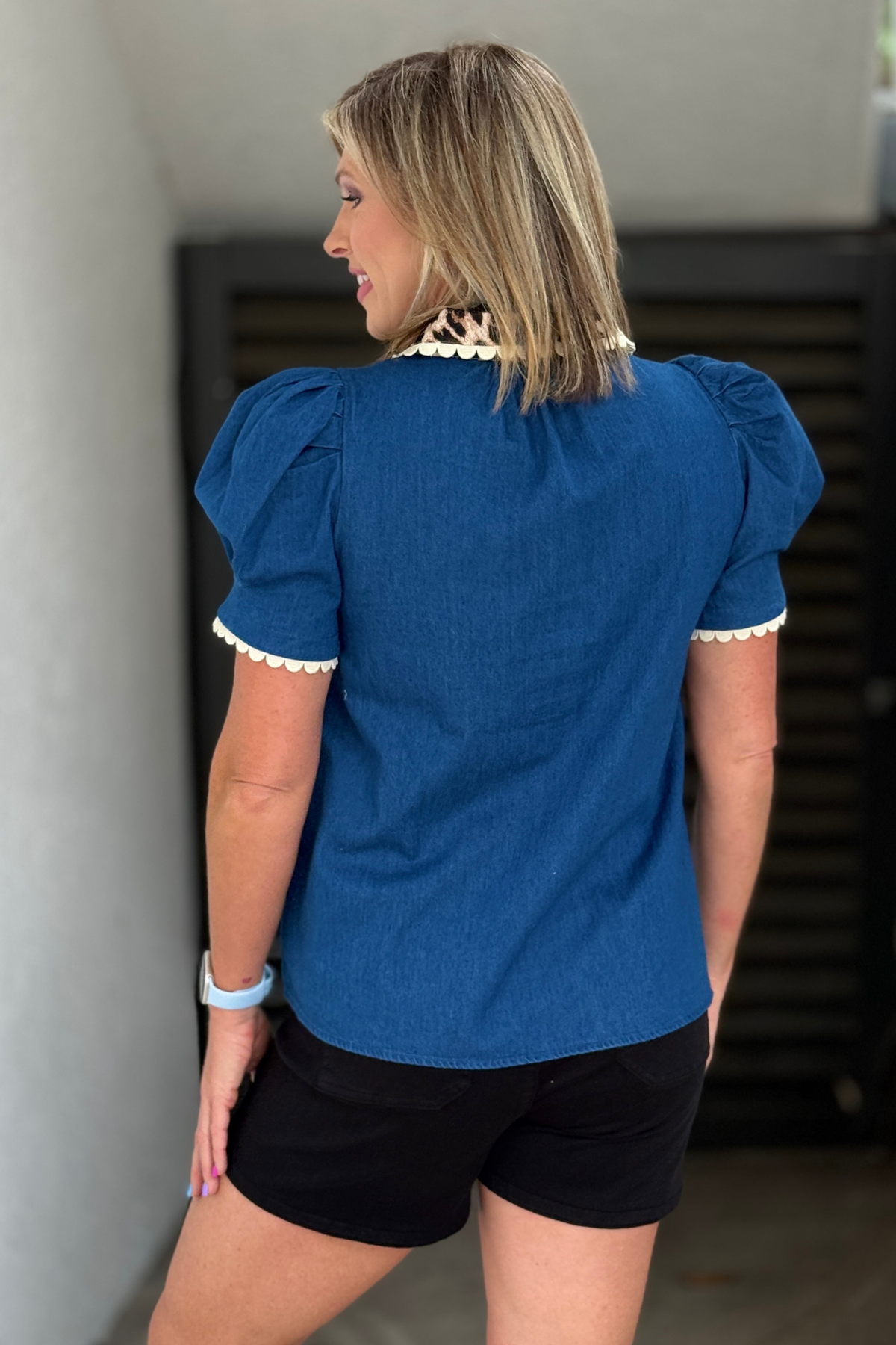 Lightweight cotton denim shirt front view