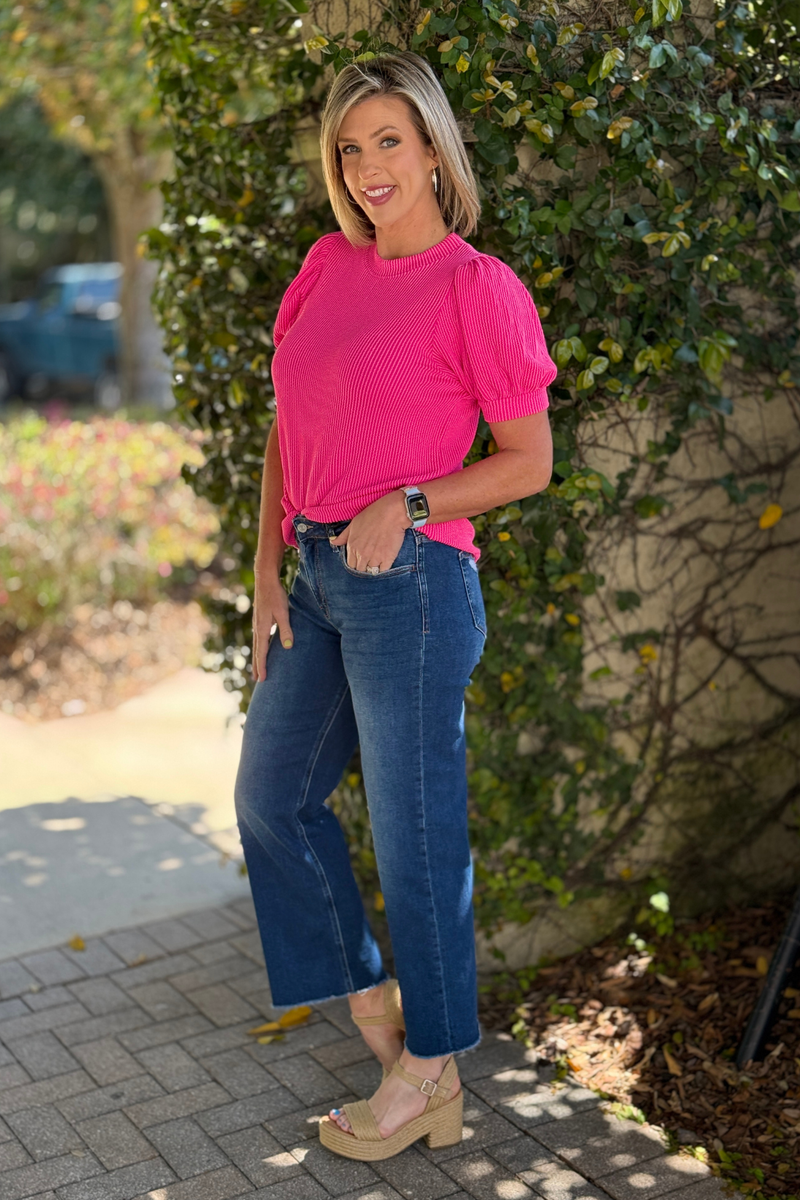 cropped straight leg denim with raw hem