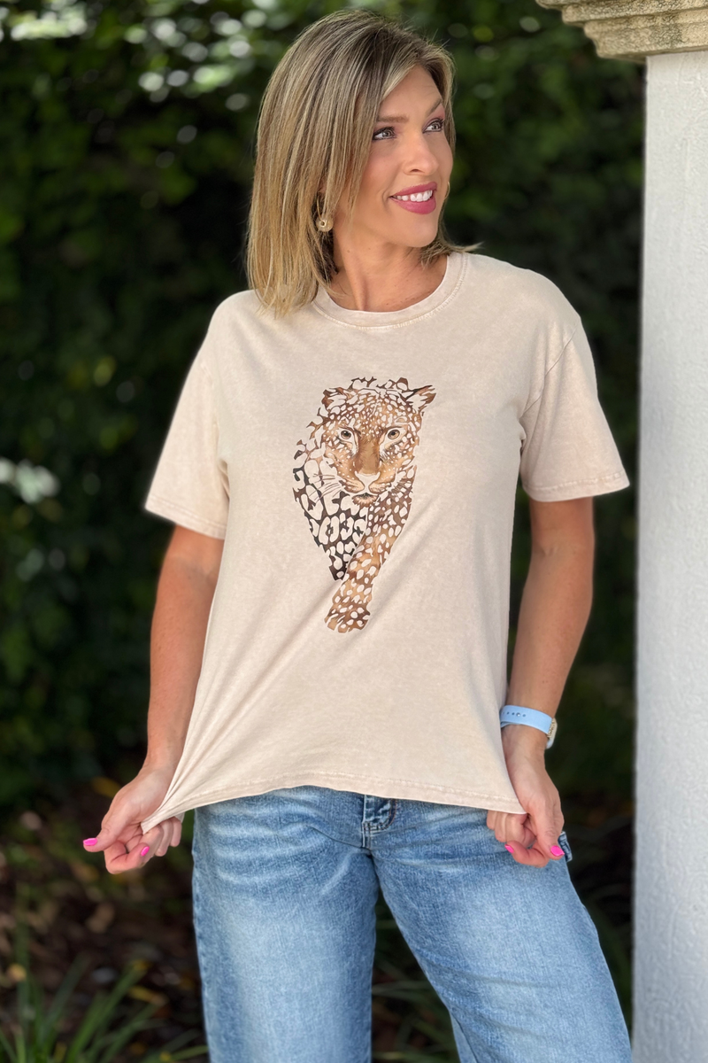 Boutique animal graphic t-shirt paired with cuffed denim
