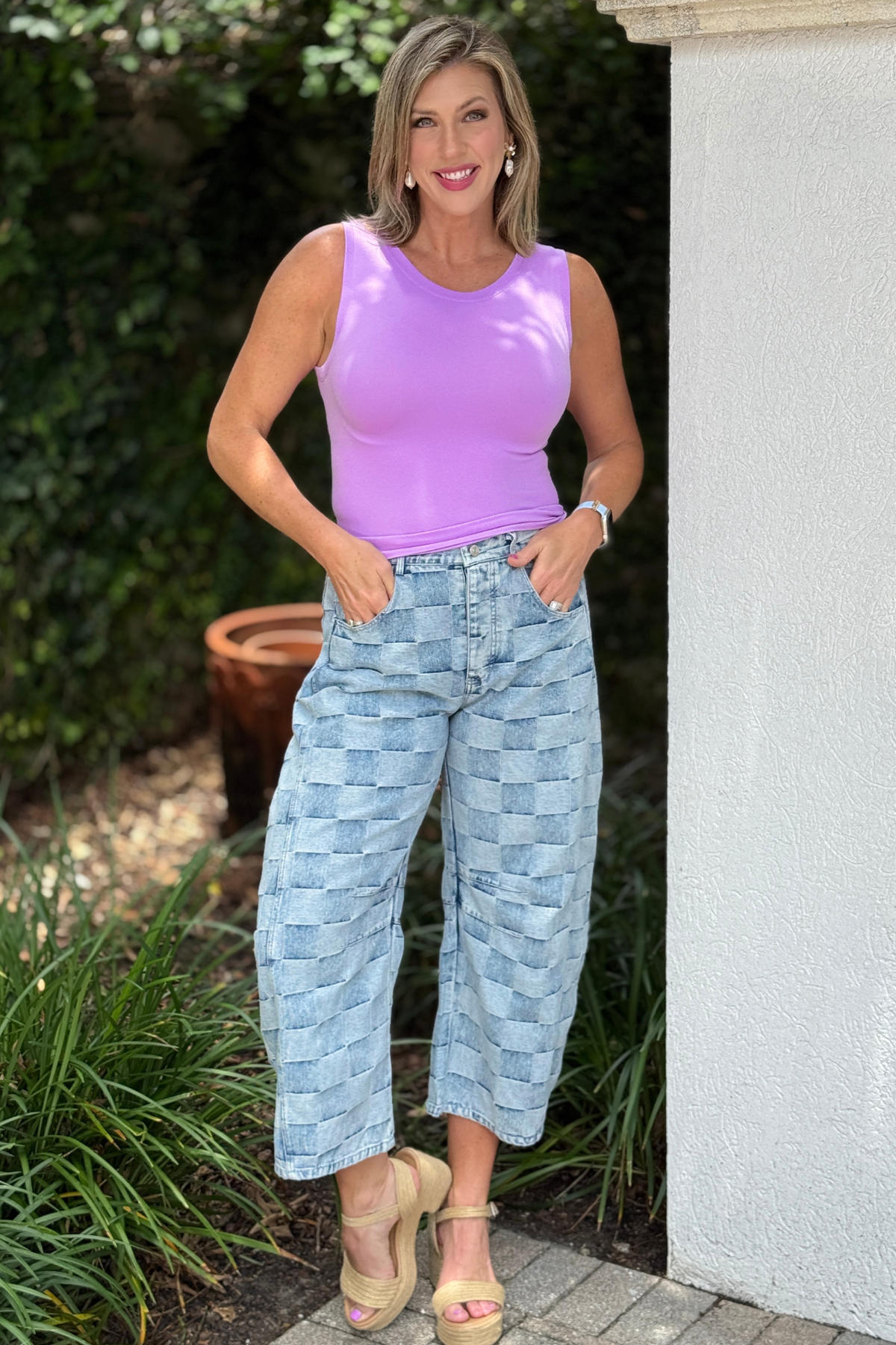 The Chelsea Check Barrel Jeans Front View