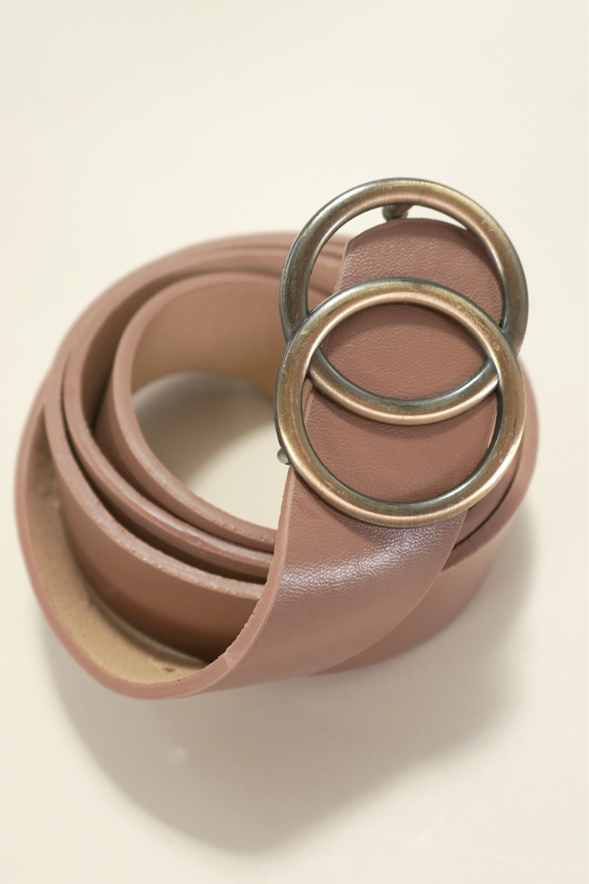 double o gold buckle brown faux leather belt