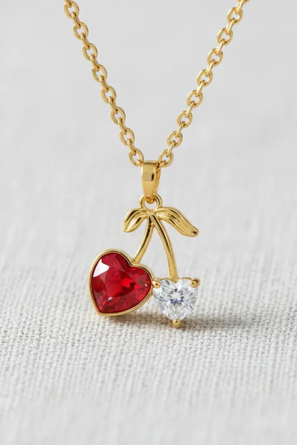 Crystal Cherry Heart Pendant Necklace