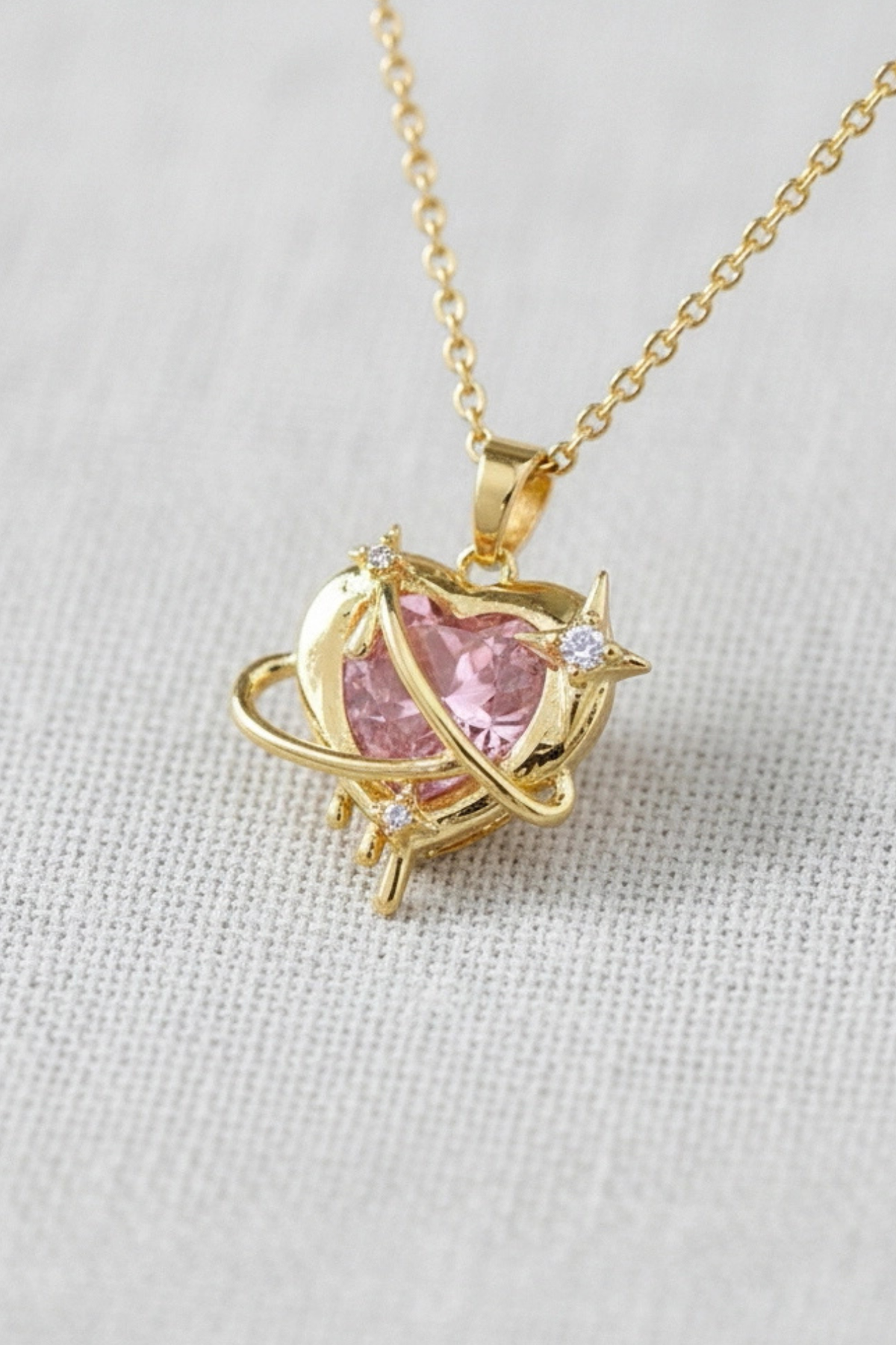 Titanium Pink Heart Starburst Crystal Necklace