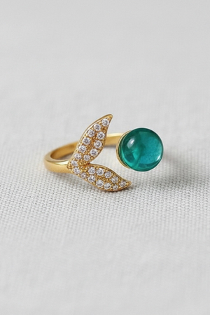 Green Gemstone Crystal Mermaid Tail Adjustable Ring