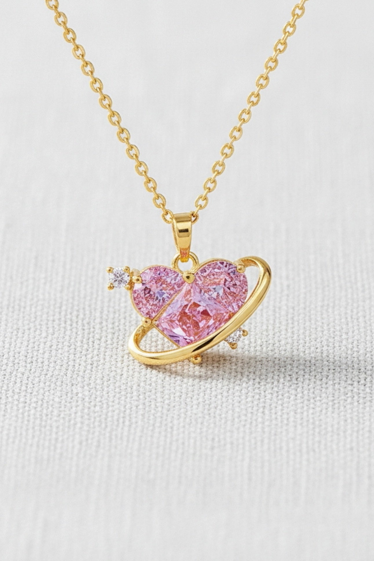 Pink Heart Orbit Crystal Pendant Necklace
