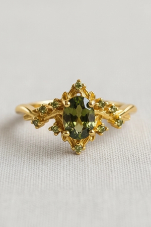 Olive Green Crystal Statement Ring