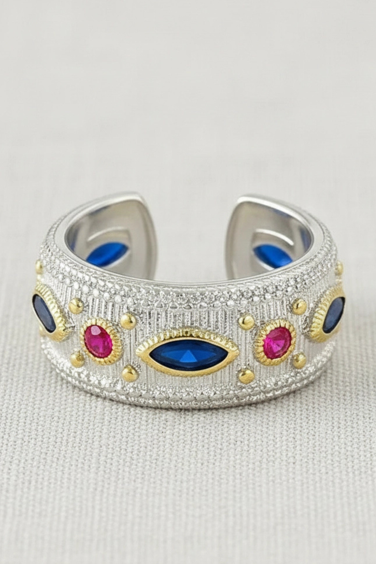 Retro Geometric Multicolor Crystal Open Ring