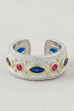 Retro Geometric Multicolor Crystal Open Ring