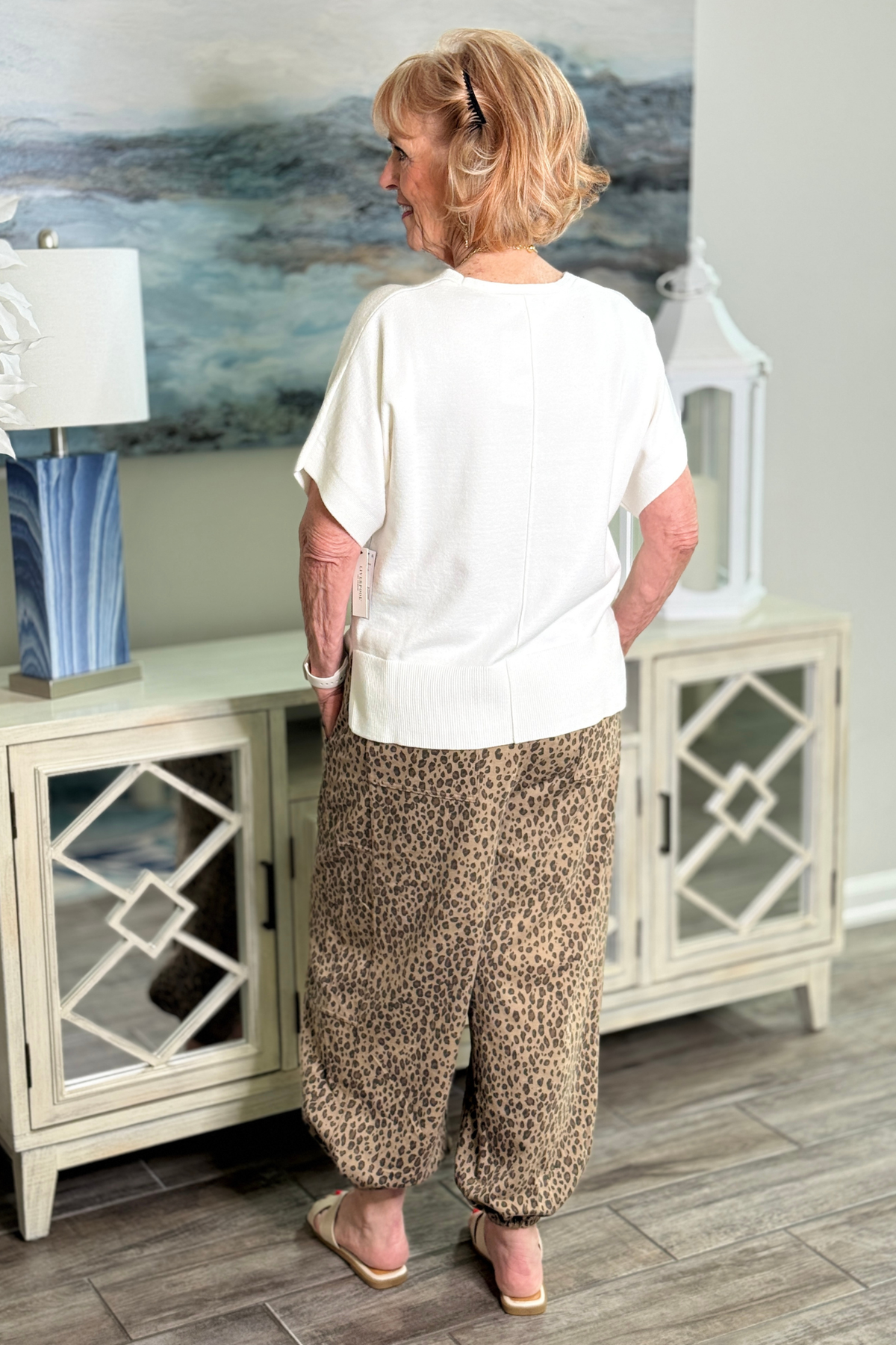 Relaxed fit mineral wash leopard jogger pants with elastic cuffs