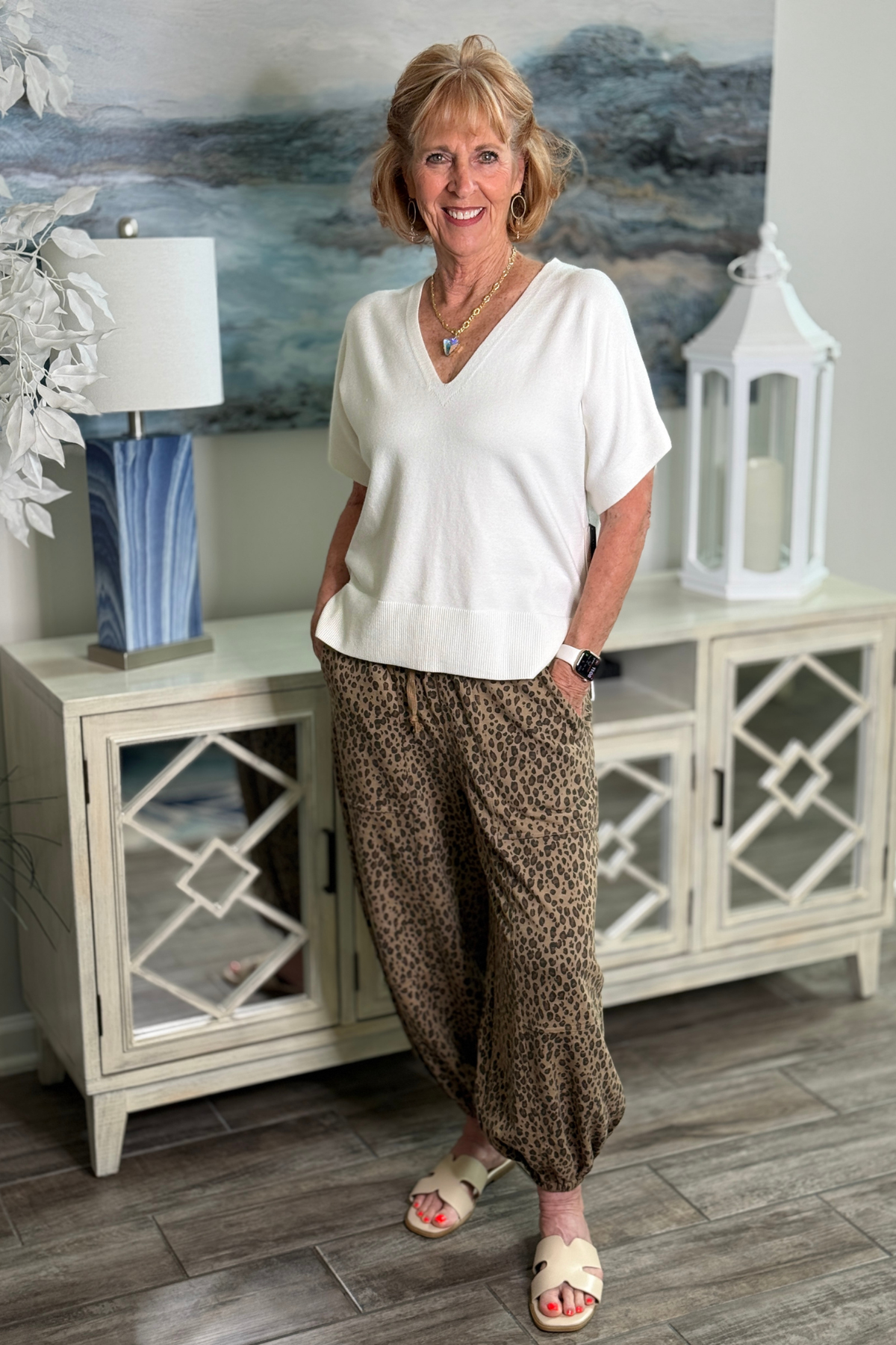 Mocha Leopard Mineral Wash Jogger Pants for women