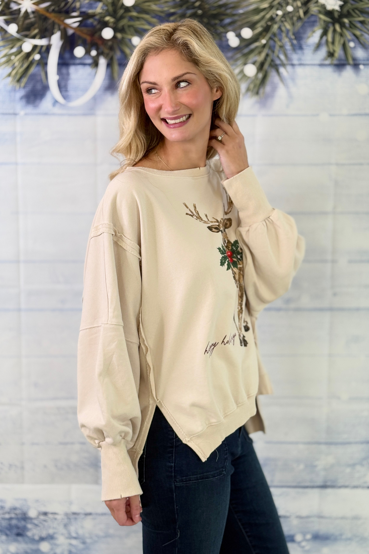 Women's boutique reindeer Christmas pullover for Christmas 2026