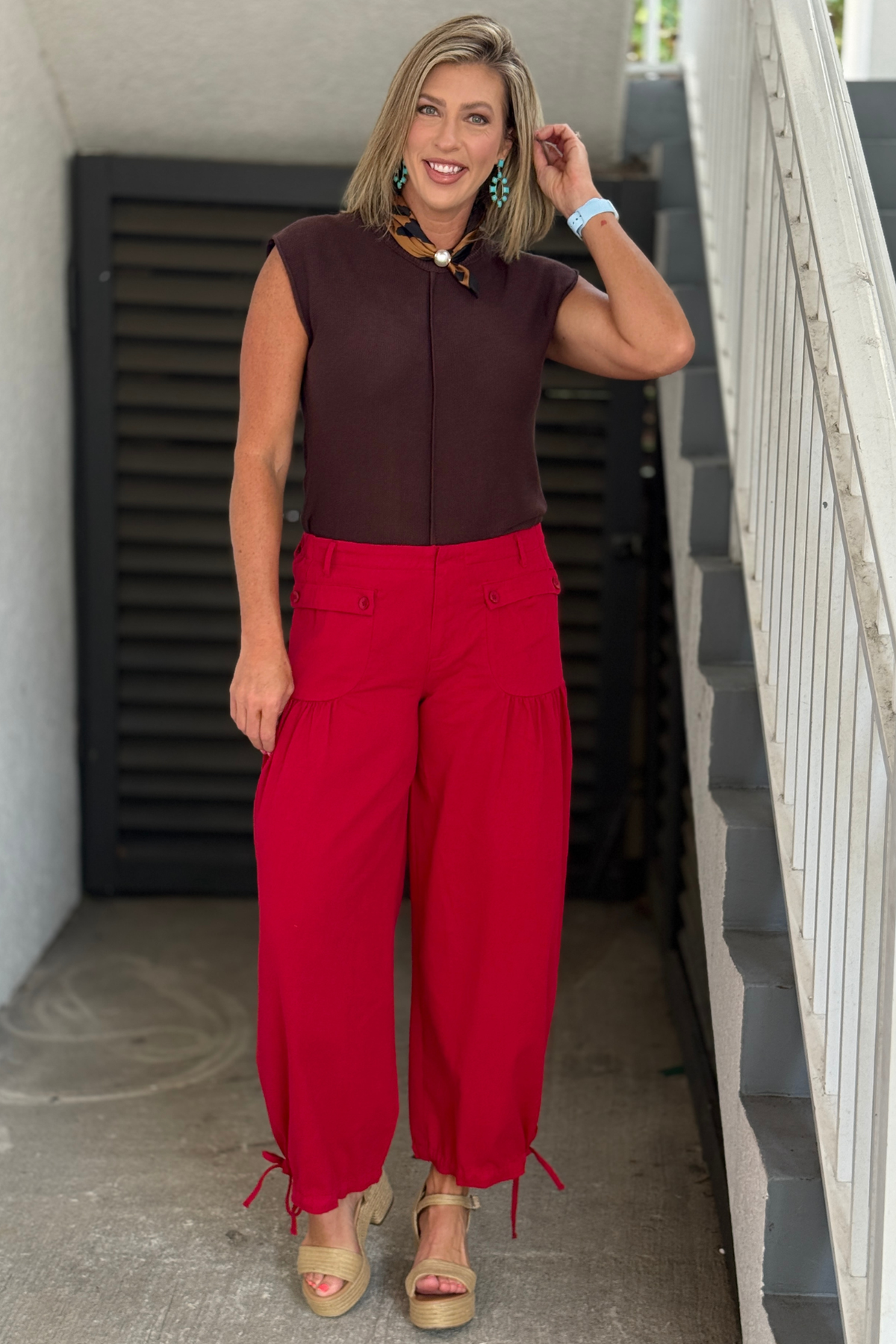 Women's red boutique pants.