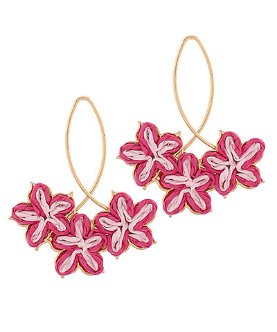 Oval And Flower Raffia Earrings