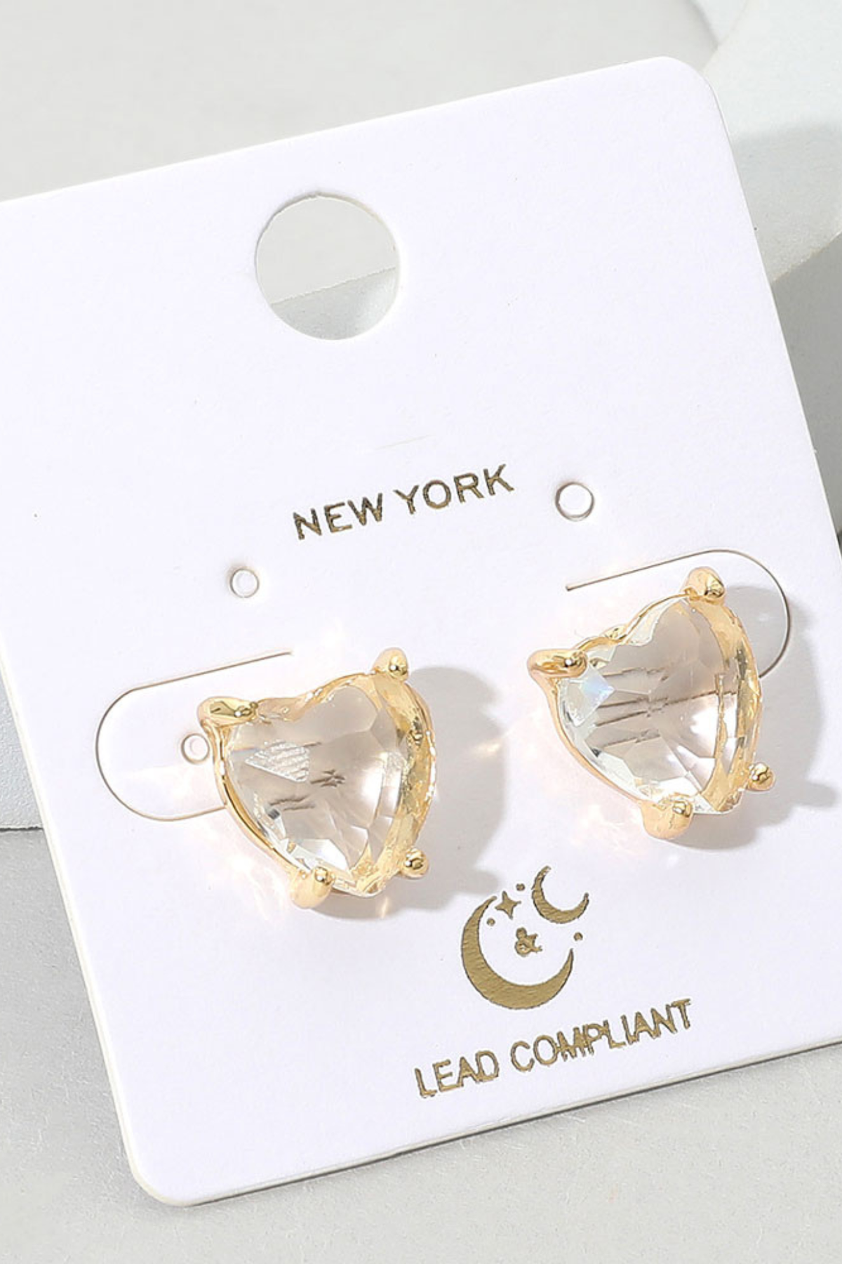 Gold-tone heart crystal earrings with multi-color sparkle