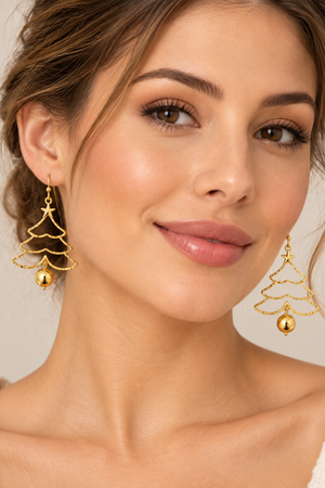 Golden Christmas Tree Ball Drop Earrings