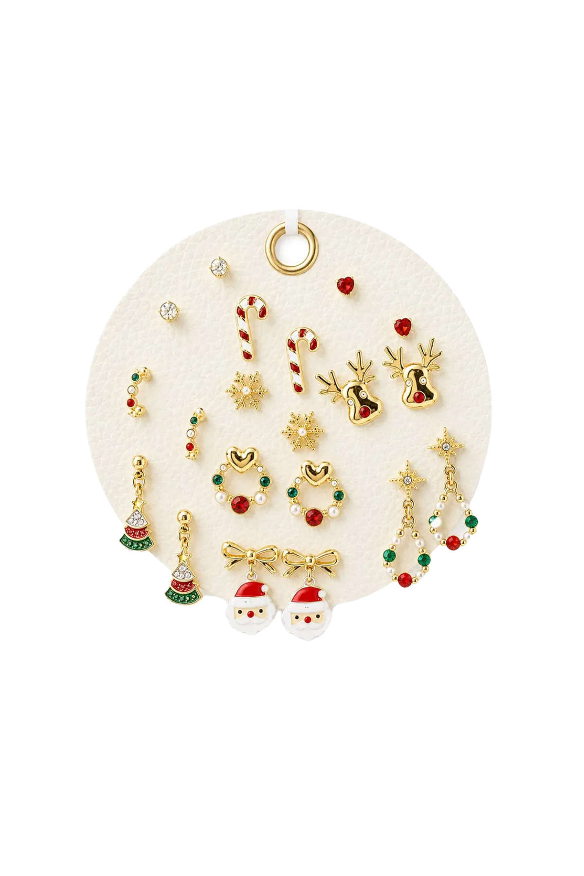 10-pair Christmas holiday earring set in gold and multi