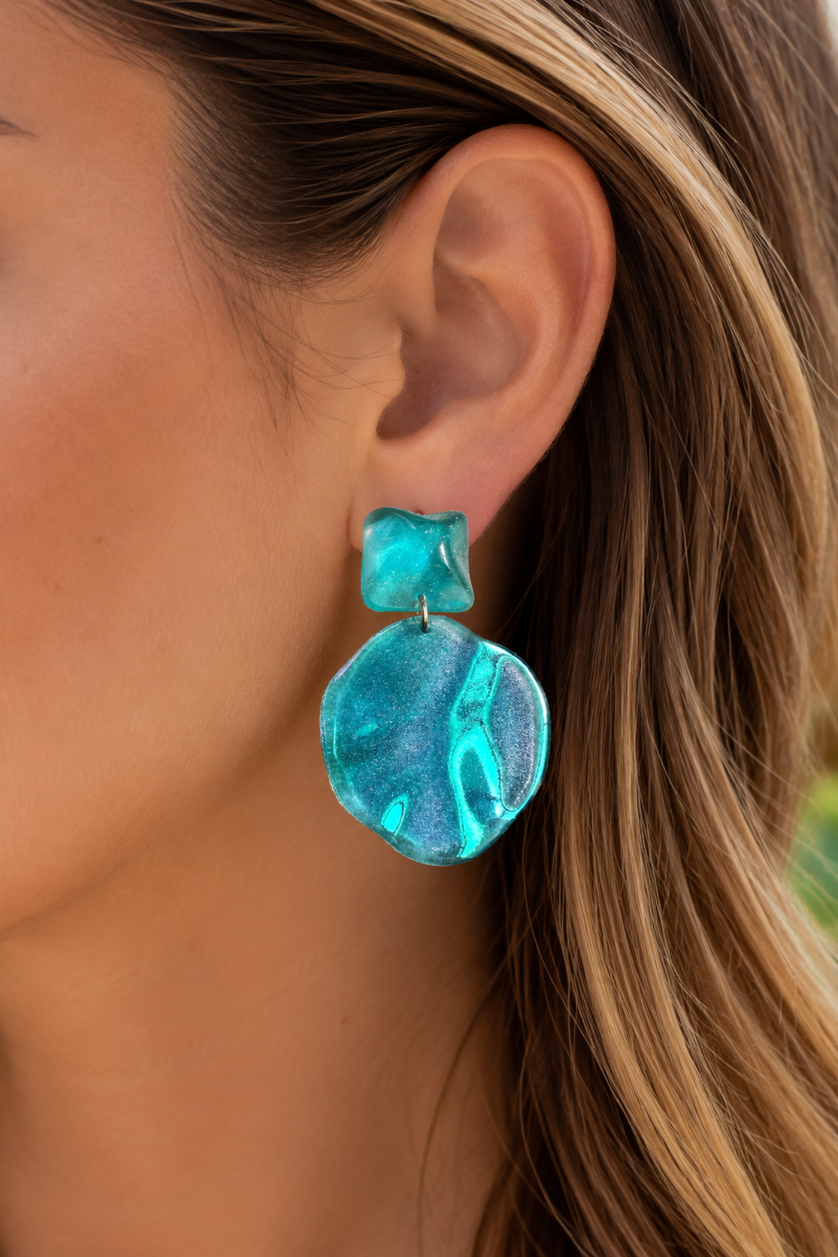 Seaglass Glow Statement Drop Earrings in ocean blue