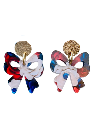 red white blue bow earrings with gold stud