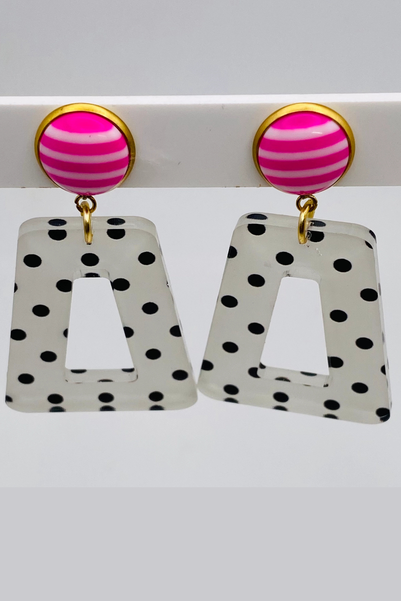 black white polka dot statement earrings