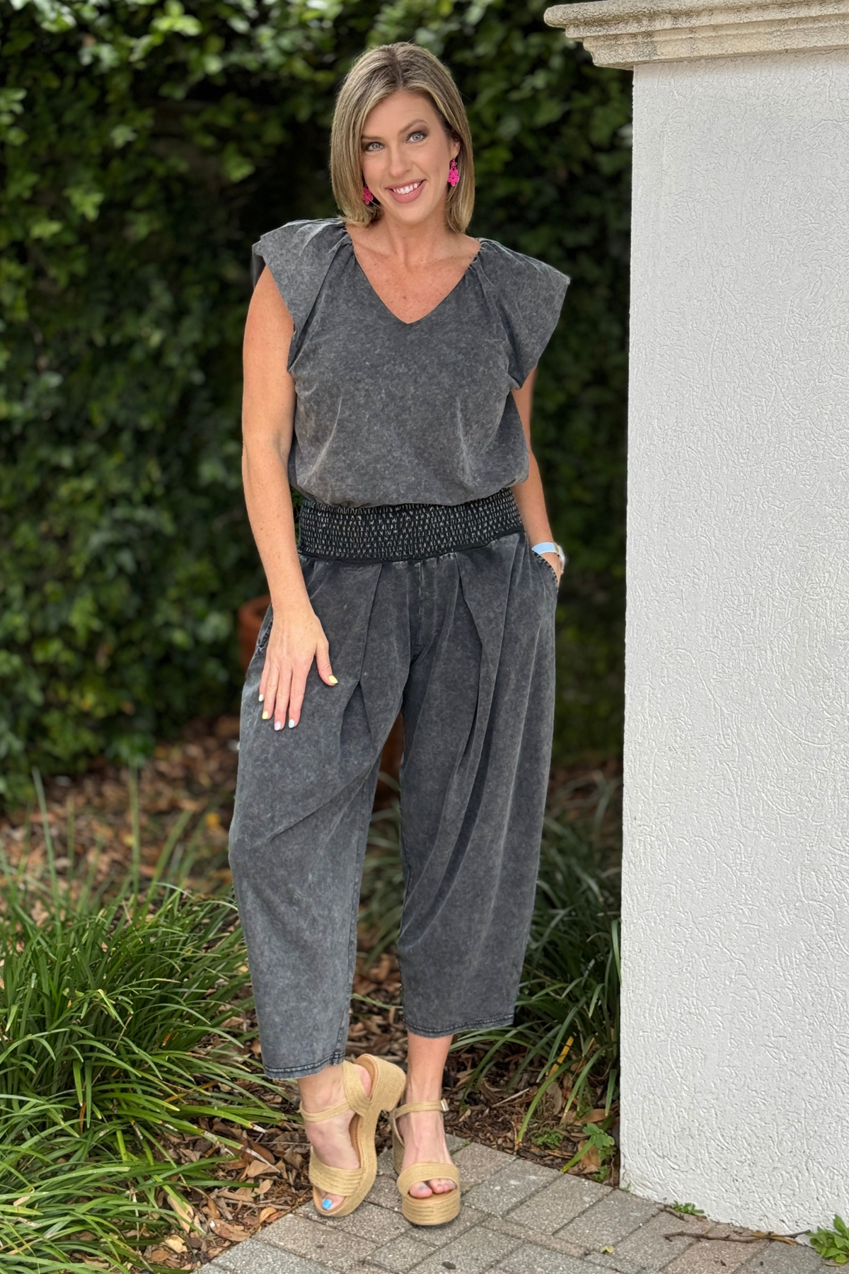 wide leg mineral wash pants boutique outfit
