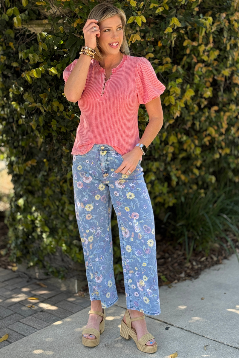 women’s floral denim twill pants relaxed fit