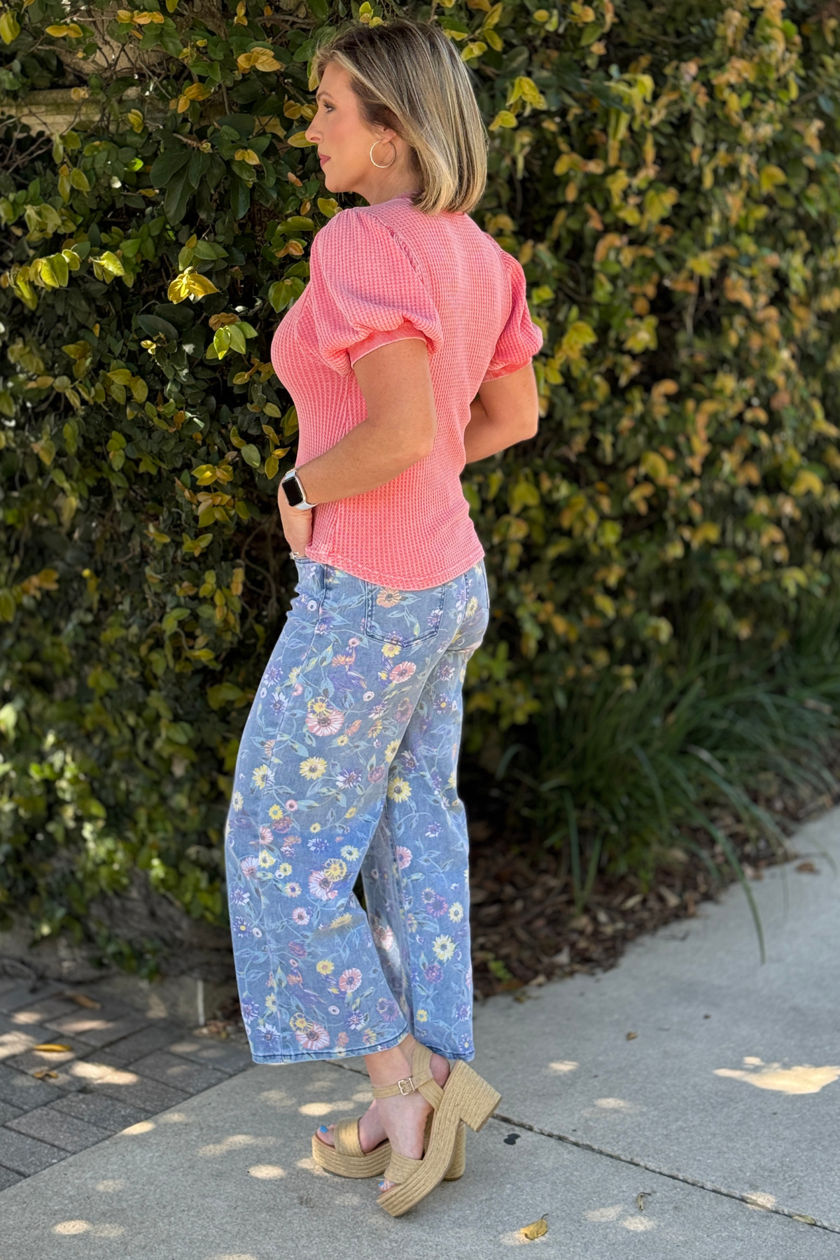 blue floral wide leg pants boutique style