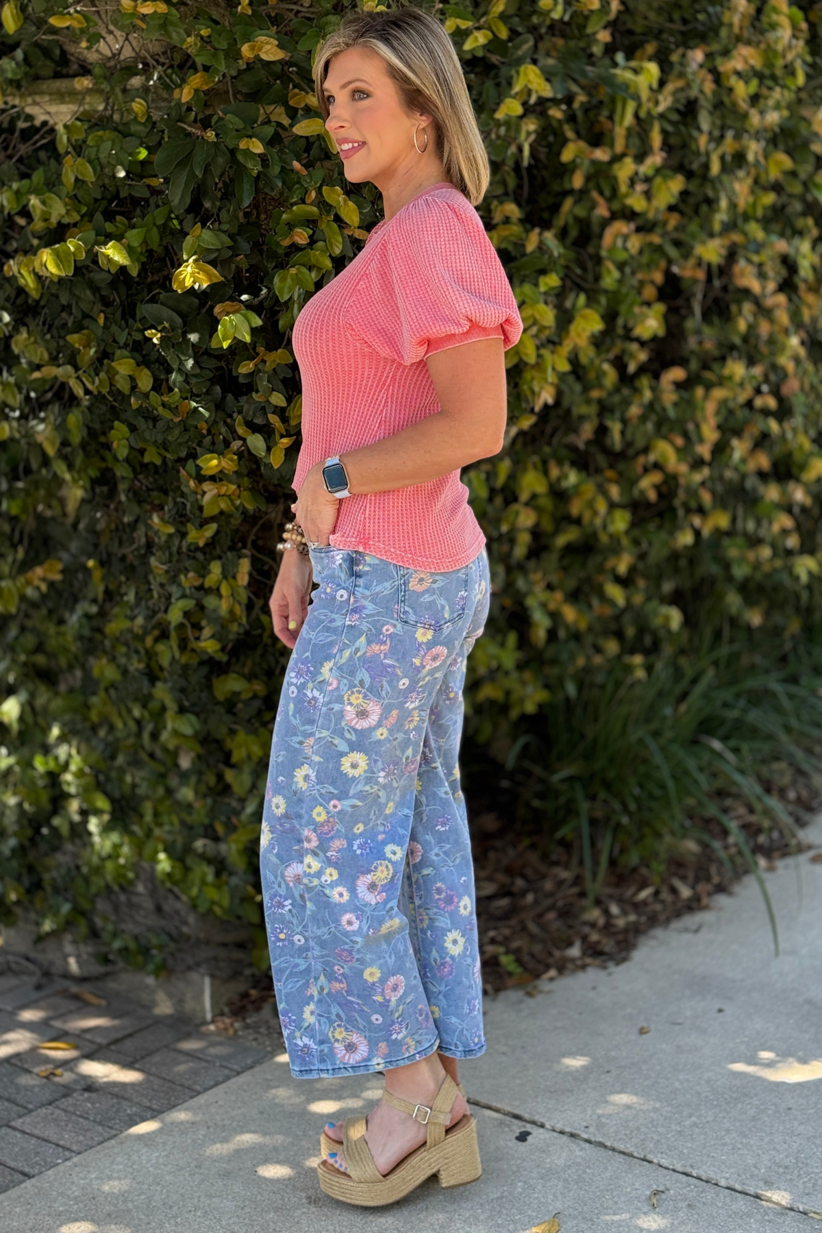 spring floral pants with pockets and stretch