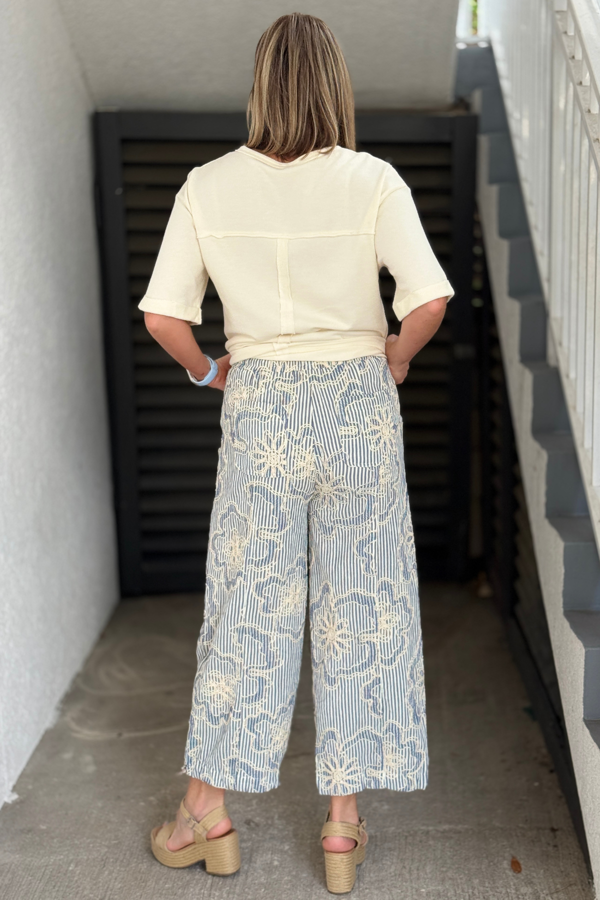 Boho chic floral embroidered pants perfect for vacation and summer outfits