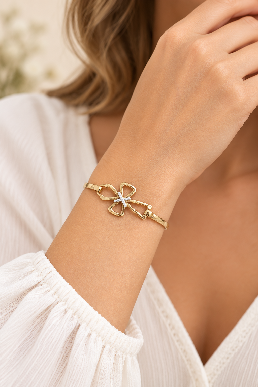 Faith in Gold Two-Tone Open Cross Hinged Bracelet