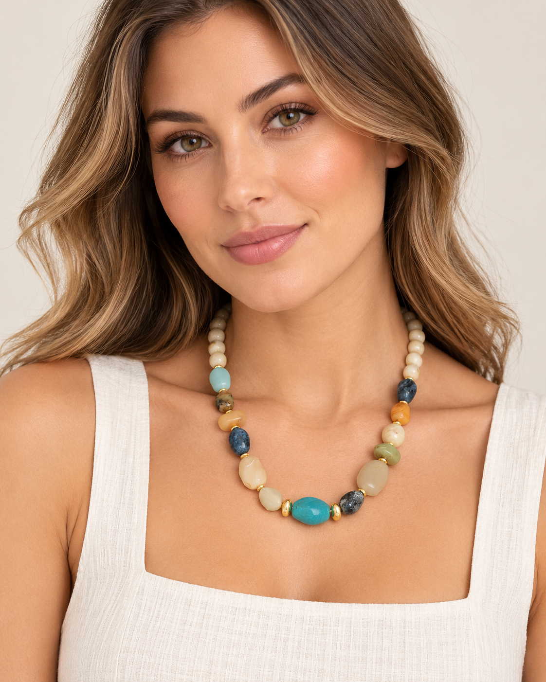 Marbled Stone Bead Necklace – Multi