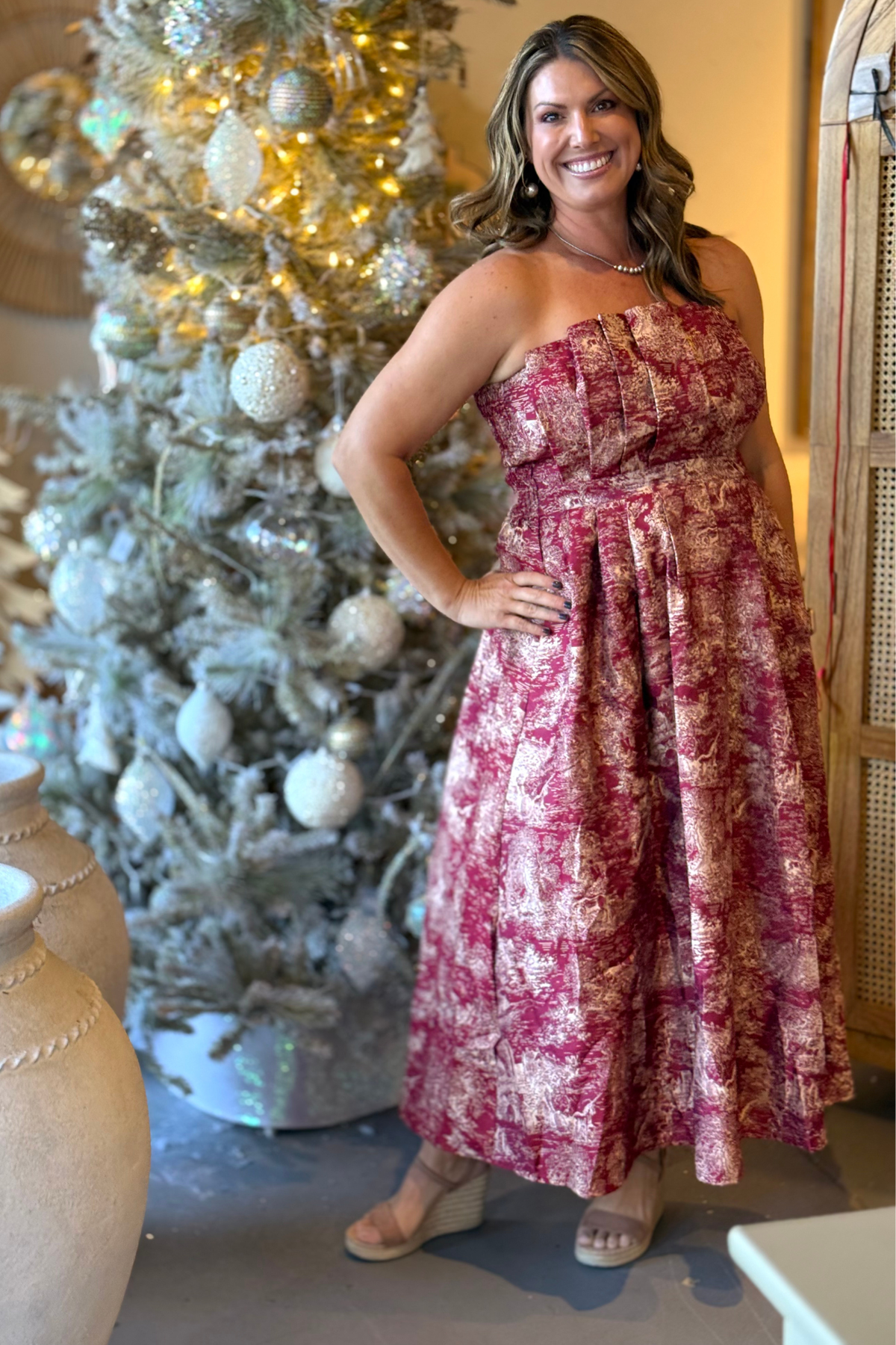 jacquard christmas dress Rococo Retro Burgundy Taffeta and Gold Floral Jacquard Masked Prom Party Dress Half Sleeves Bow Lace Christmas Dress