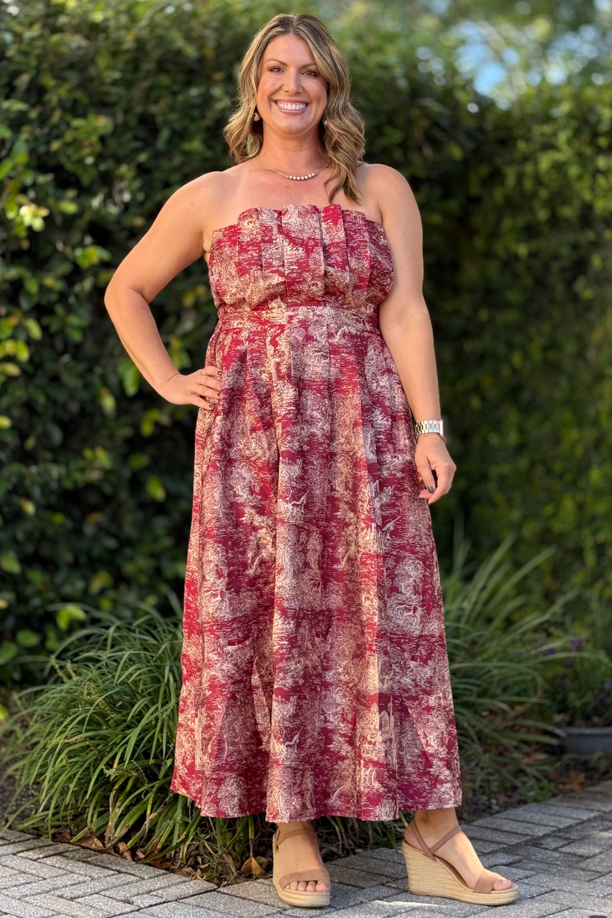Toile Jacquard Strapless Midi Dress | Holiday Party Dress Women's Clothing Boutique | The Pink Nickel Toile Jacquard Strapless Midi Dress | Holiday Party Dress Women's Clothing Boutique | The Pink Nickel