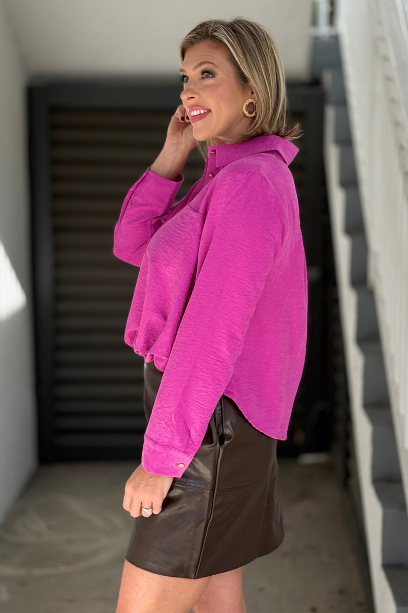 Women’s orchid long sleeve button down top