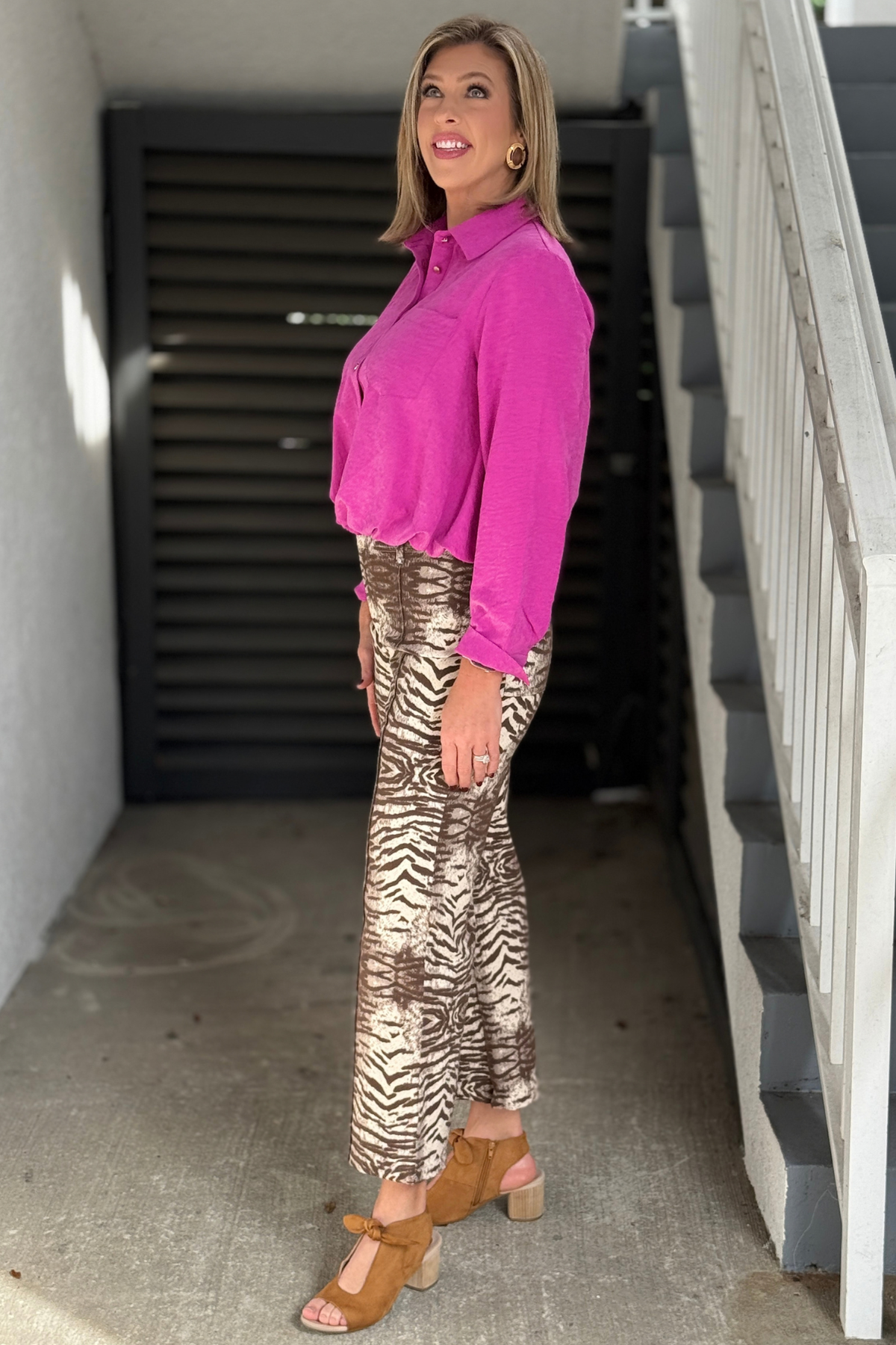 Brown zebra print statement pants for fall