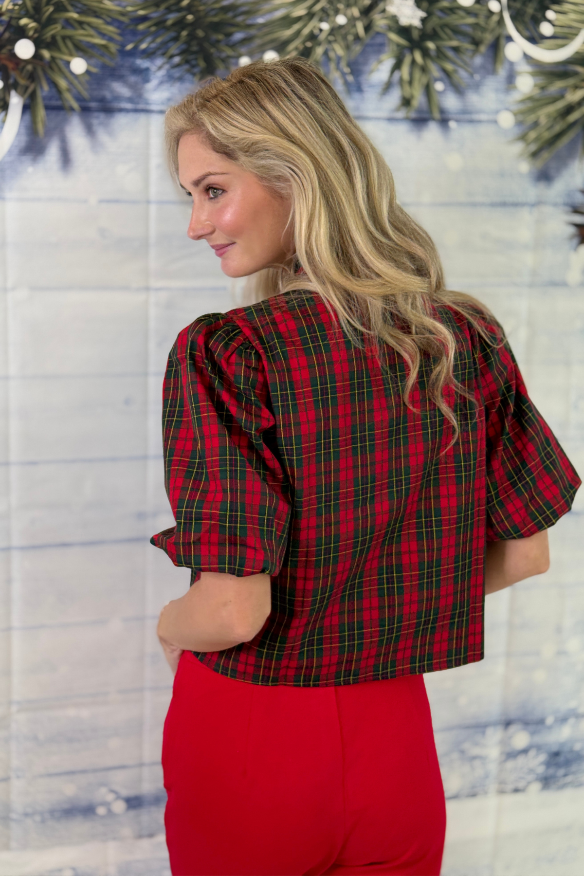 Women’s festive plaid top for Christmas 2026