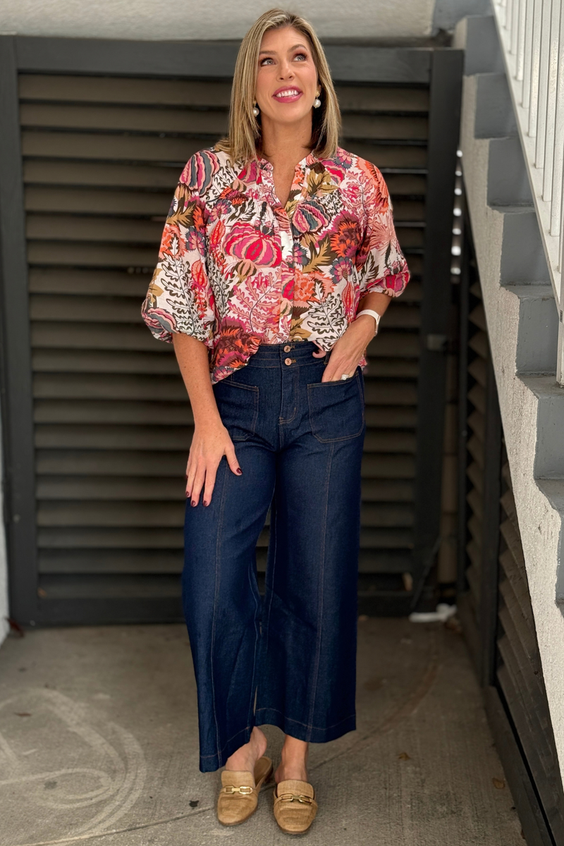 Dark denim pants with front patch pockets
