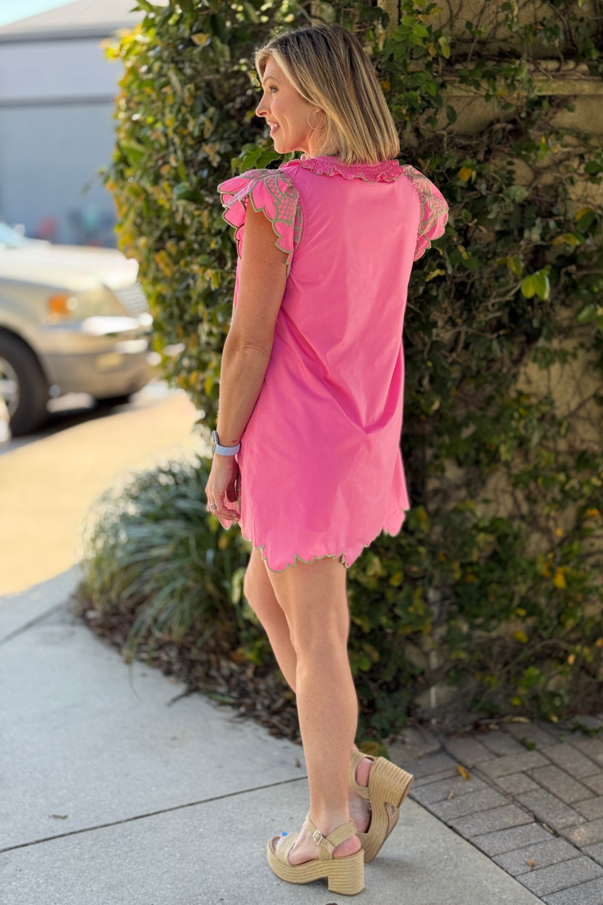 lightweight pink mini dress with pockets
