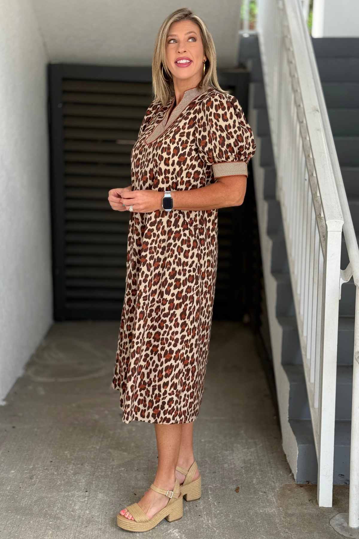Women’s leopard print dress with side pockets