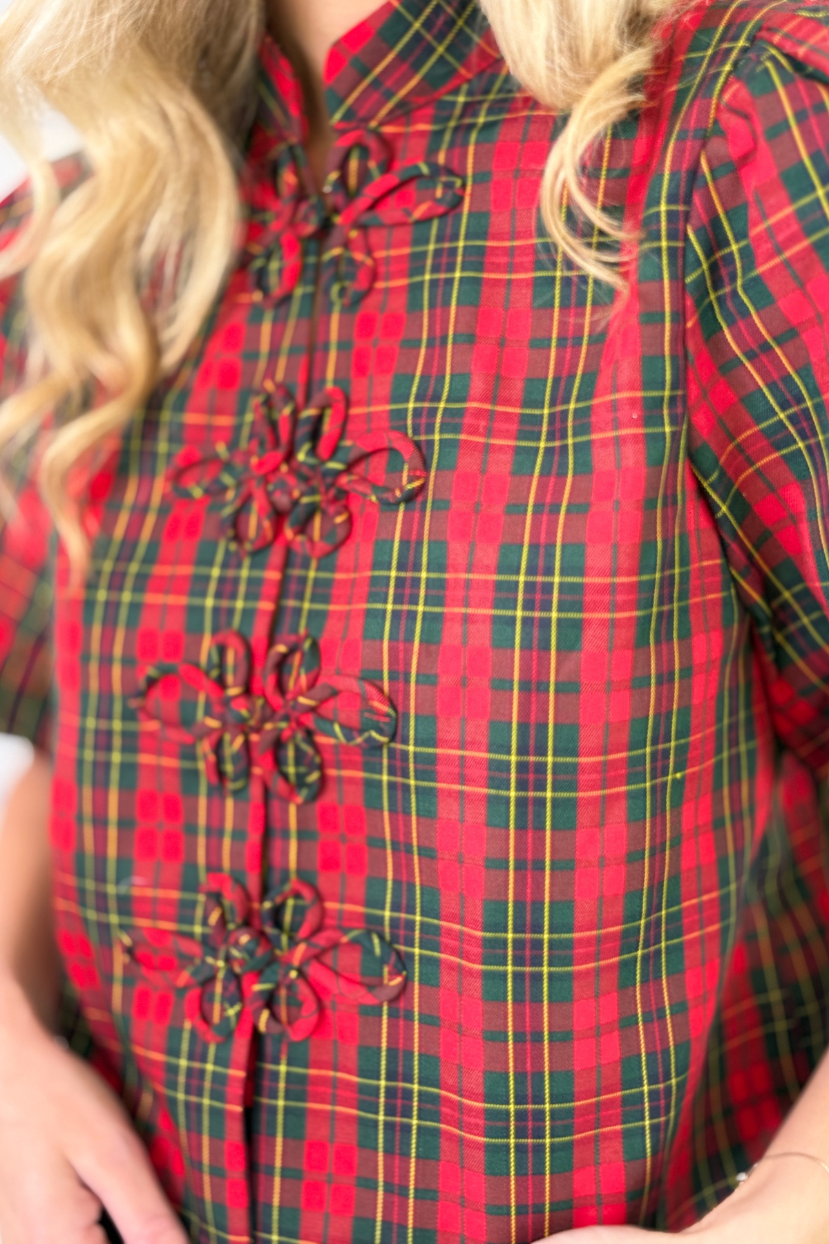Christmas tartan blouse with loop-button front