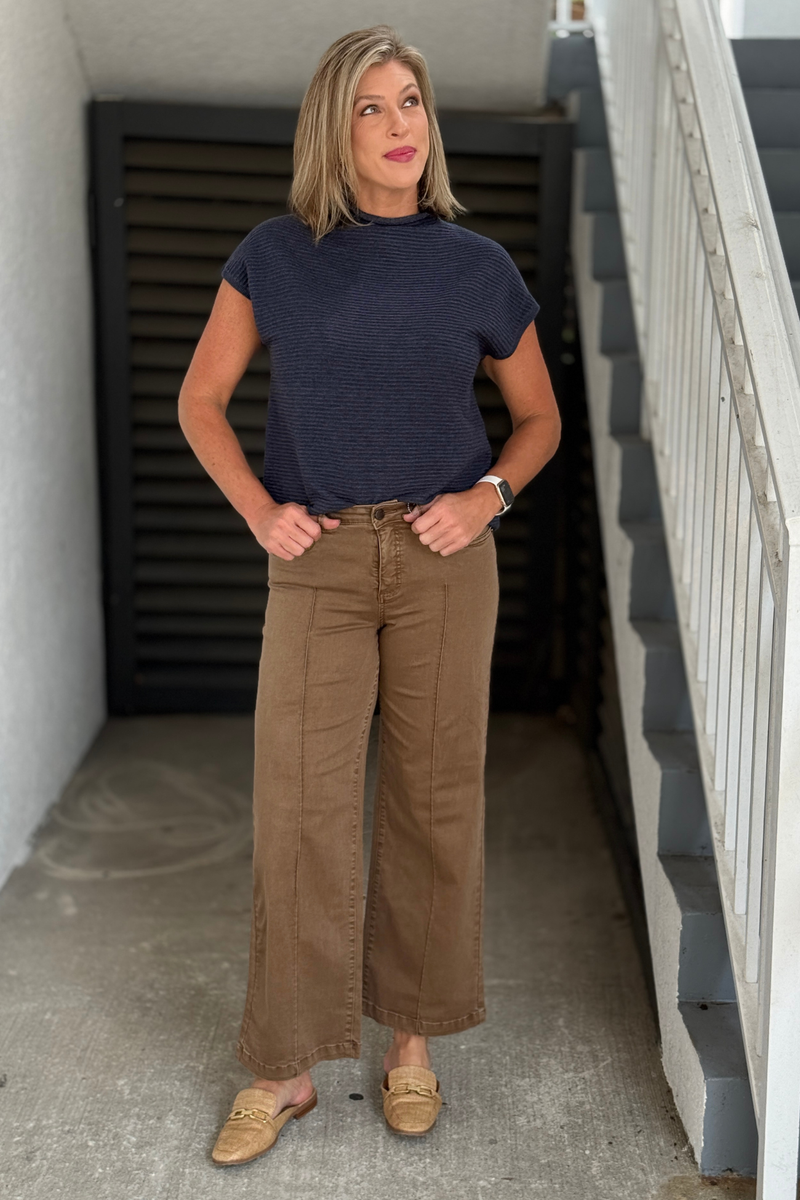 Women’s maple brown wide leg denim pants by FDJ