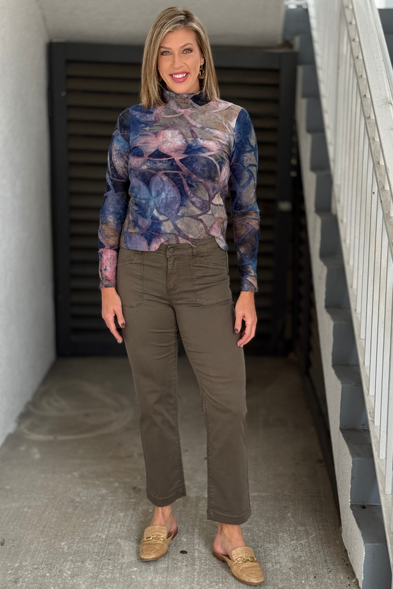FDJ Christina Straight Leg Denim in Olive front view