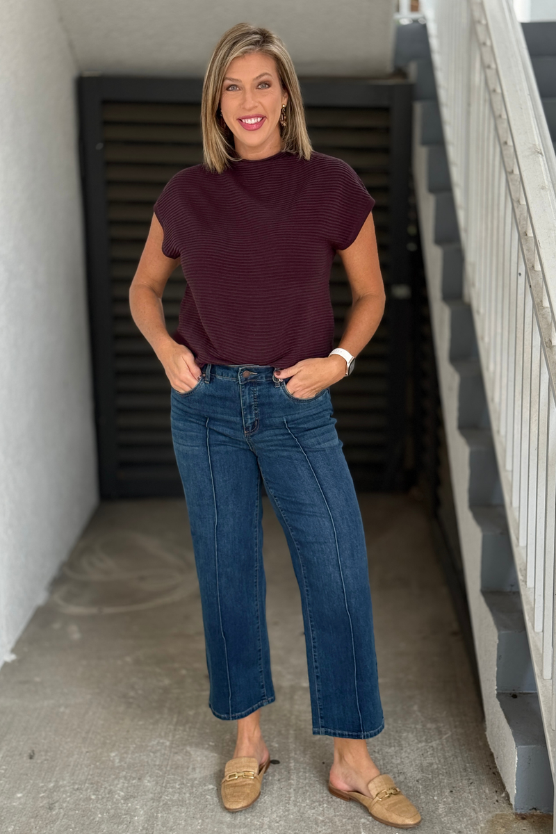 Women’s FDJ dark indigo mid-rise wide ankle jeans