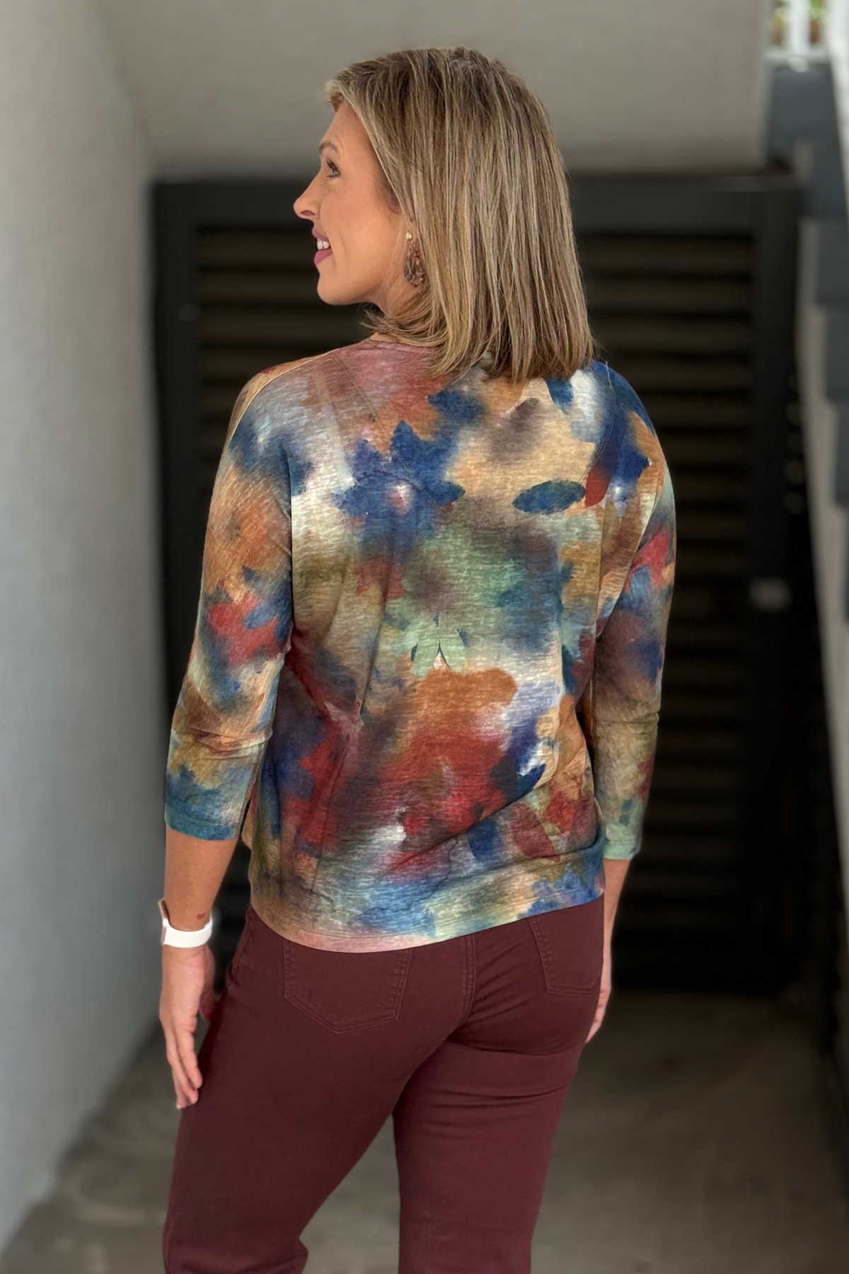 FDJ watercolor print women’s top back view