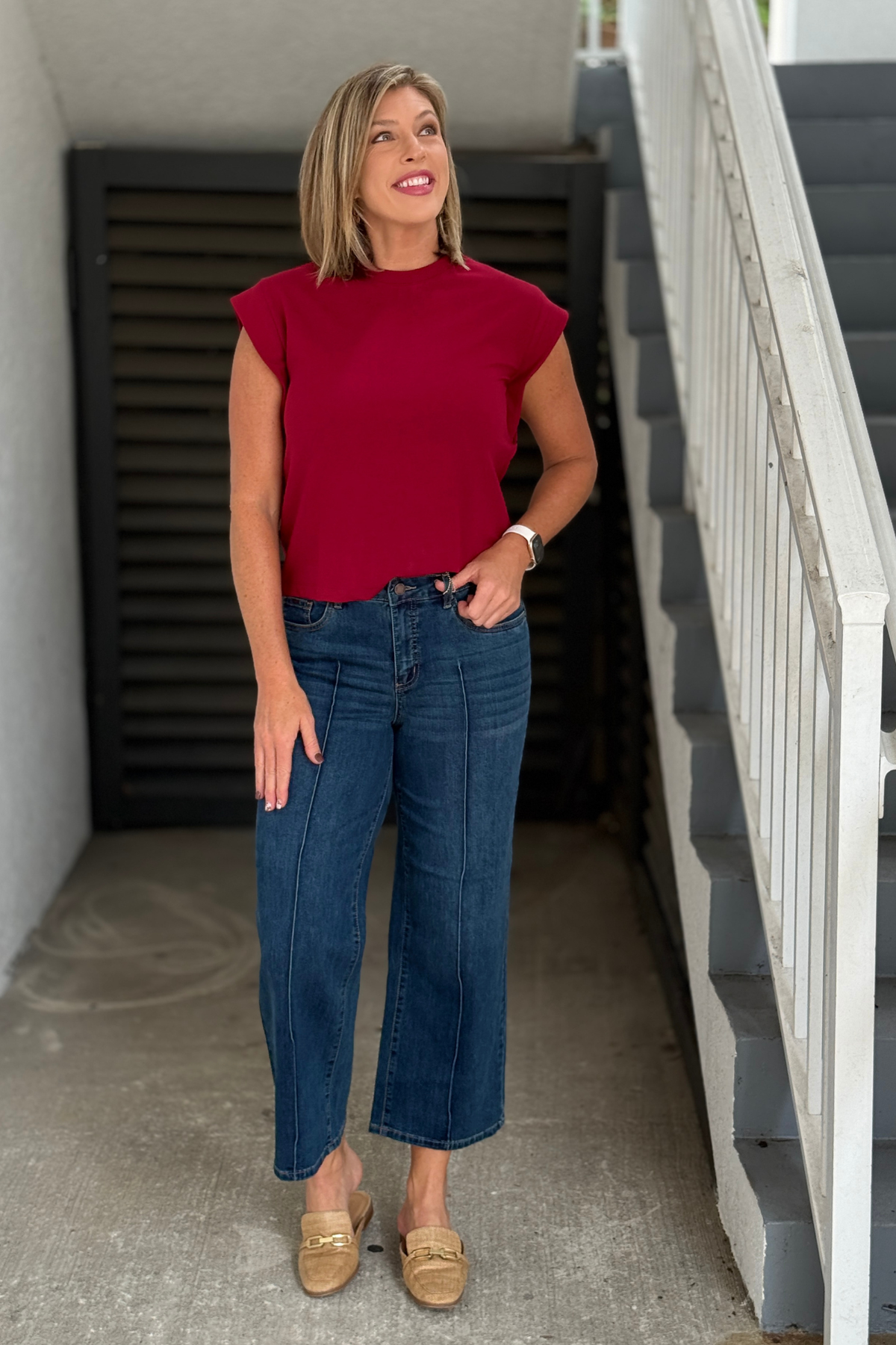 FDJ Olivia Wide Ankle Jeans in Dark Indigo front view