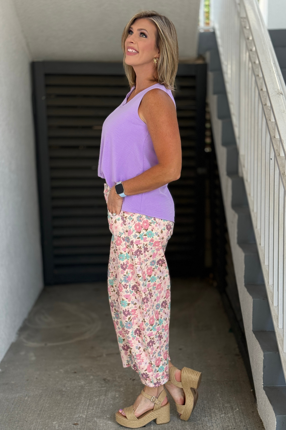 Pastel floral barrel pants with relaxed fit
