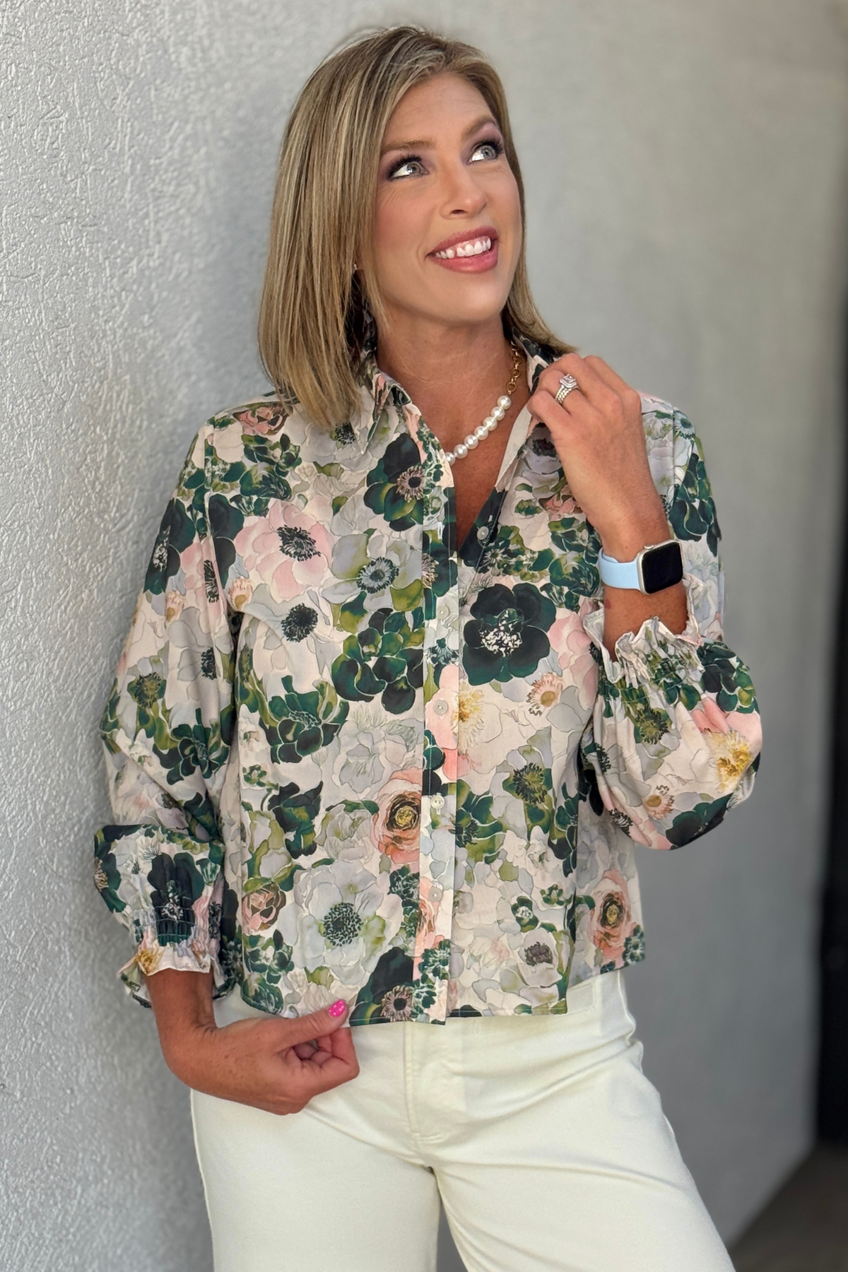 Foxcroft Vivienne Painted Bouquet Shirt front view